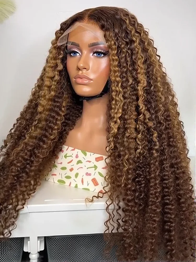 100% Human Hair Highlight Ombre Deep Wave HD Lace Front Wigs Curly 30 40 Inch Honey Brown 13x6 Lace Frontal Wig Water Brazilian