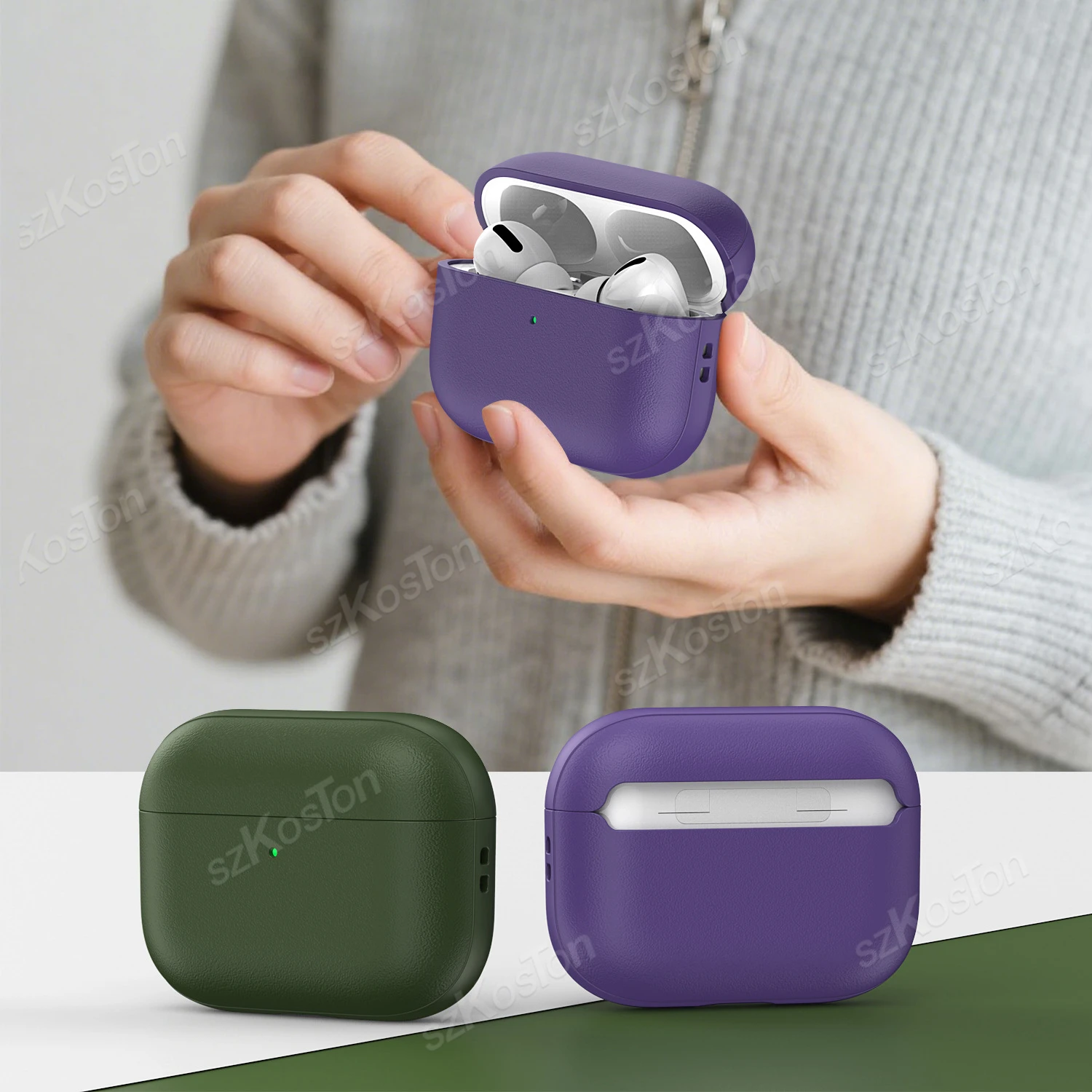 Casing Pelindung Bertekstur Kulit PU untuk Airpods Pro 3 Penutup Lembut Seluruh Badan dengan Tali Penyandang Anti Jatuh Anti Selip Kulit Pelindung