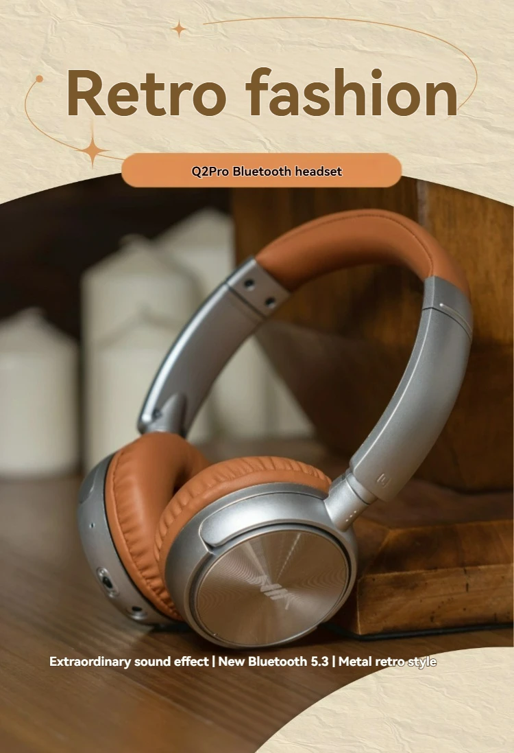 

Retro Classics Wireless Bluetooth 5.3 Headphones Noise Cancelling Fashion Earphones Mic Pods Over Ear Sports Gaming Headset