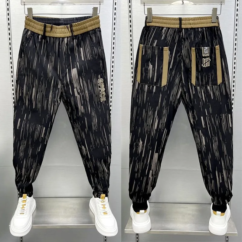 Calça Harem Listrada Masculina Streetwear Hip Hop, Calças de Cintura Elástica Masculina Corredores de Algodão, Moletom, Moda Única, Alta Qualidade