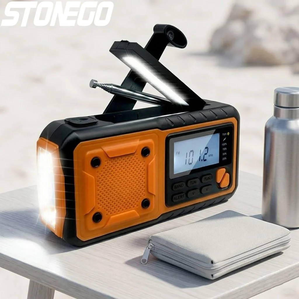 

4000mAh Solar Crank AM FM Emergency Weather Radio LED Flashlight Power Bank Phone Charger Outdoor Camping Survival