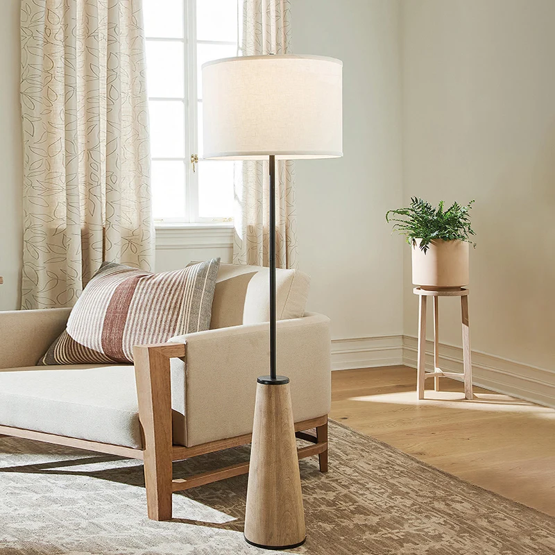 American Floor Lamp Living Room Bedroom Study Ornament High Value Design Sense Linen Fabric Lamp Creative Vertical Desk Lamp