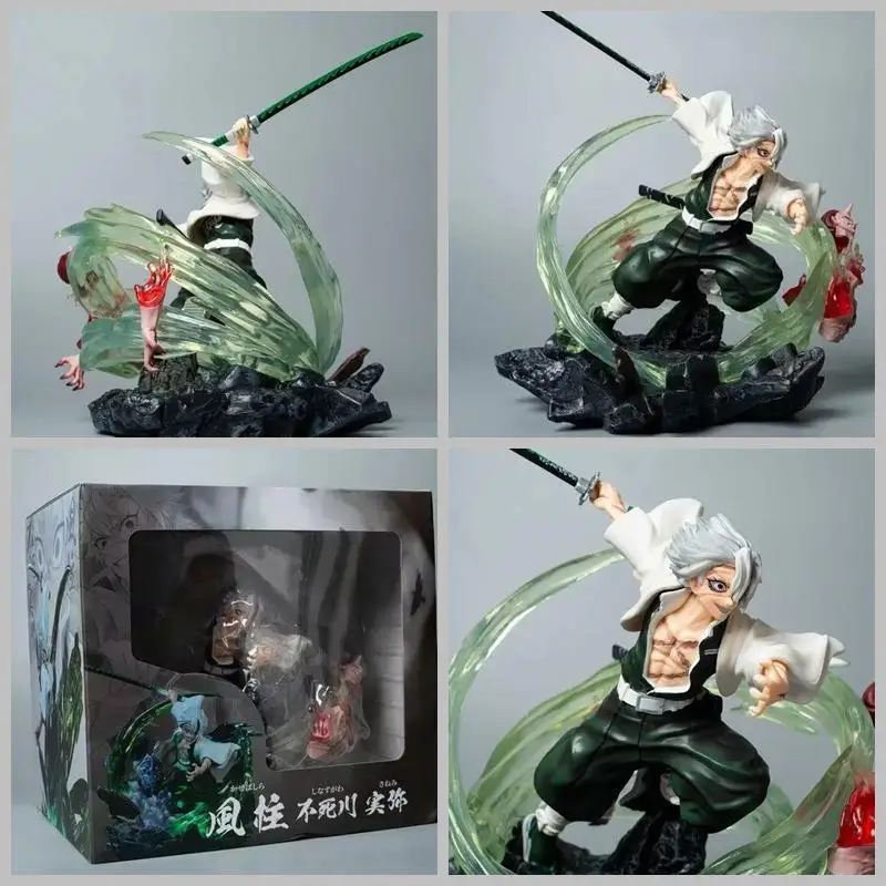 

23cm Demon Slayer Gk Shinazugawa Sanemi Battle Scene Glowing Kimetsu No Yaiba Pvc Action Figurine Decoration Collection Model