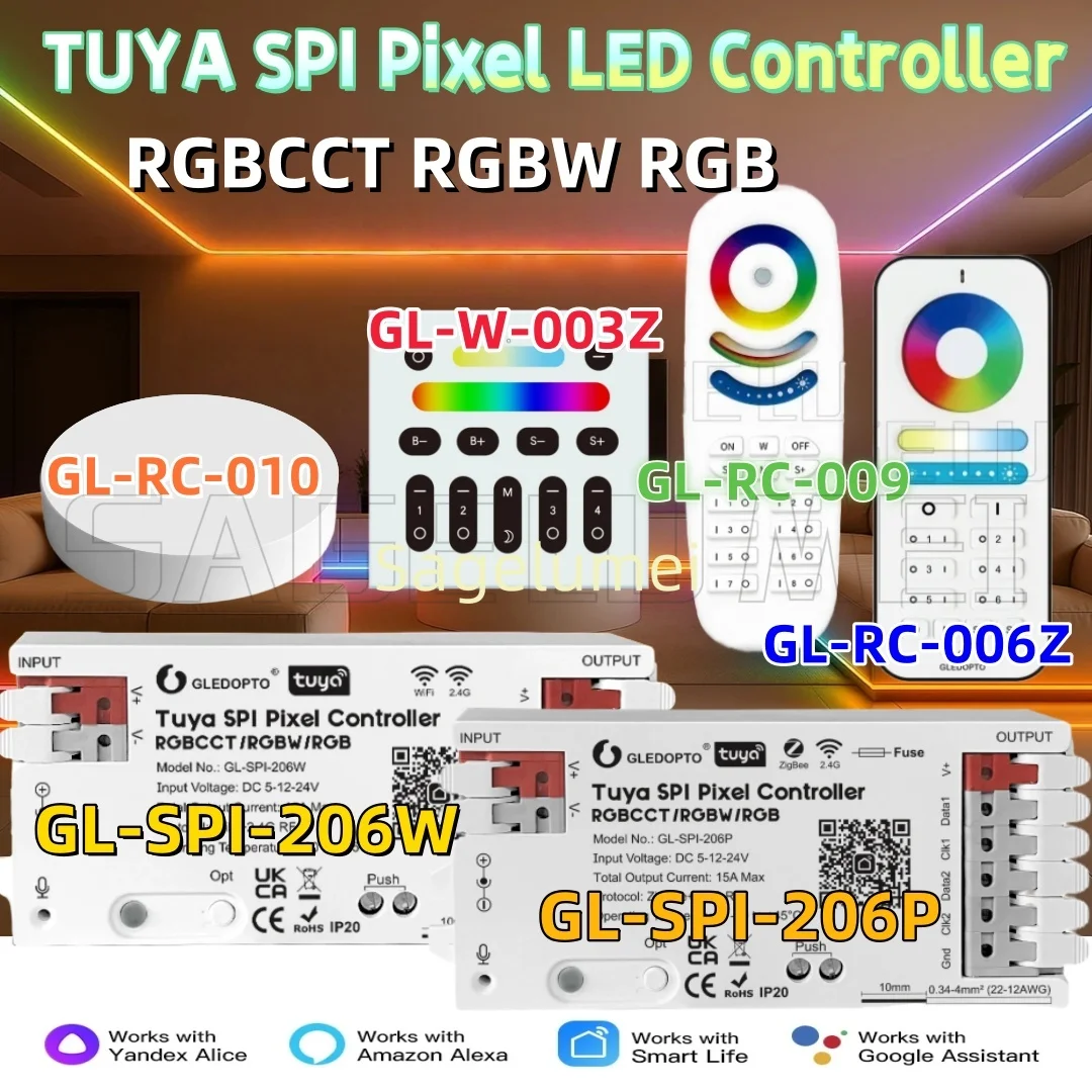 

GLEDOPTO 2025 НОВЫЙ TUYA SPI Pixel LED-контроллер RGBCCT RGBW RGB Динамический свет Синхронизация музыки WiFi Smart Life Google Assistant Alexa