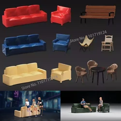 Diorama 1/64 Sofa Girl Figure Living Room Furniture Chair Table Scene Model Display Miniature Shooting Figurine Ornaments