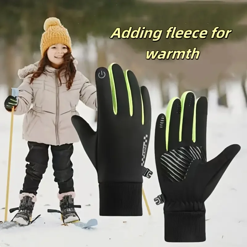 Youngsters\' Winter Gloves Thick Fleece-Lined for Boys & Girls Windproof & Waterproof,Perfect for Outdoor Sports,Cycling & Hiking