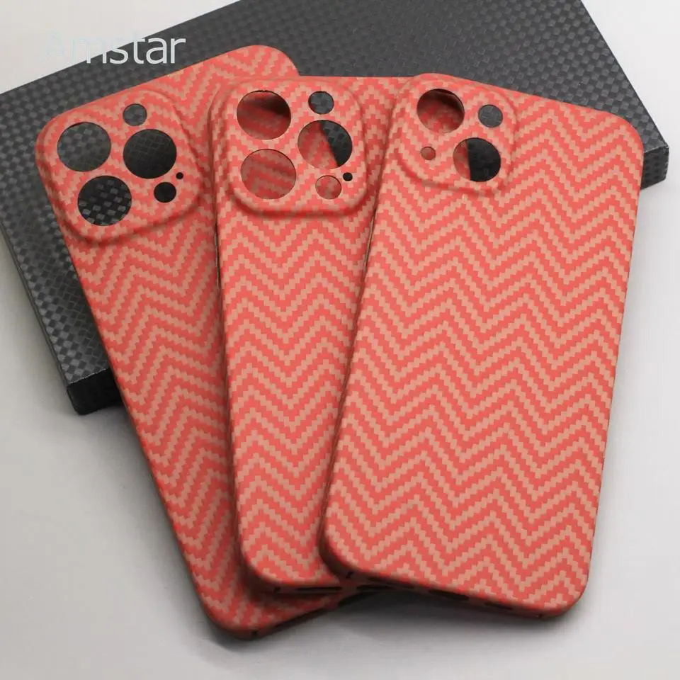 Amstar Orange-red Carbon Fiber Phone Case for iPhone 13 Pro Max Ultra-thin Lens Wrap Aramid Fiber Phone Cover for iPhone 13 Pro