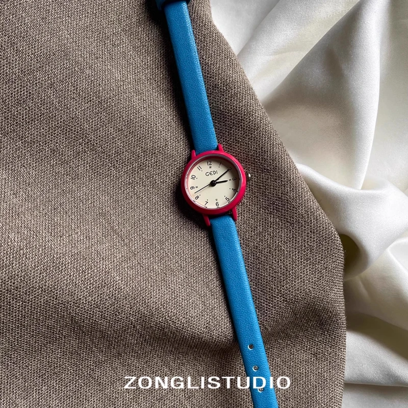 Fashion new color clashing dopamine leather woman watch female small delicate student clock waterproof ladies wristwatch