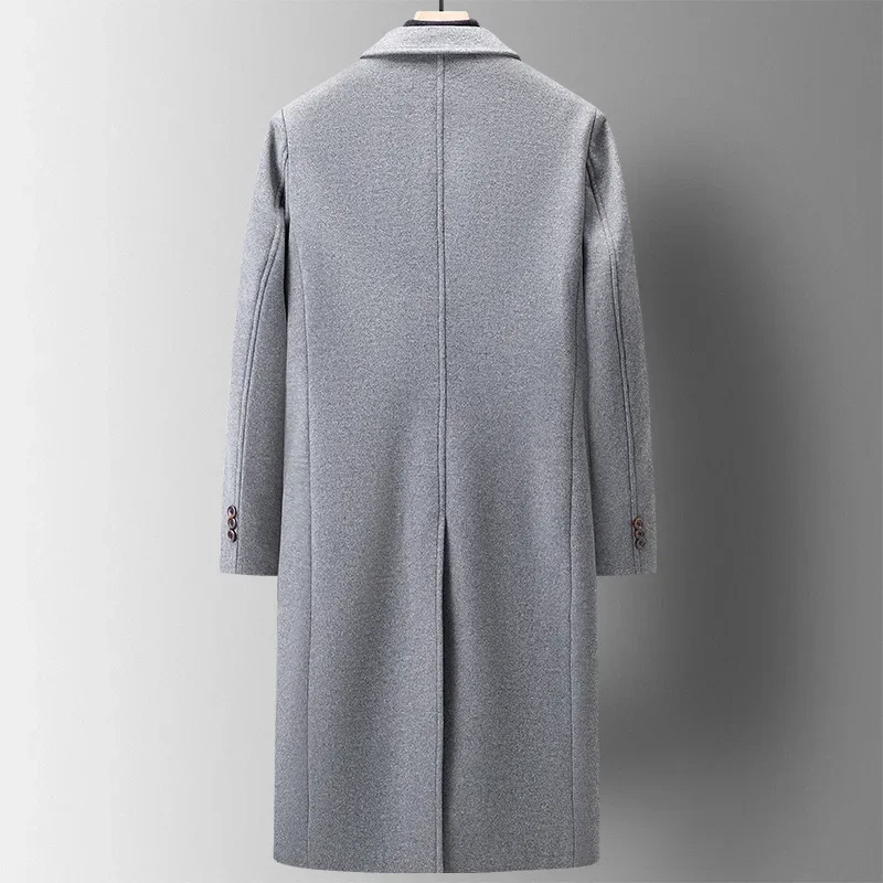 Autumn Winter Double Breasted Over Knee Long Woolen Coat Men Casual Loose Baggy Warm Trench Office Leisure Jacket Clothing