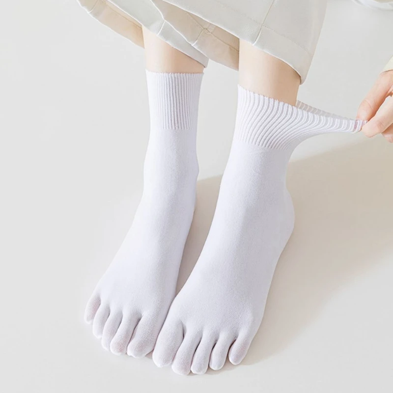 1Pair Summer Thin Five-Toe Socks Women Solid Color Nylon Breathable Velvet Comfortable Mid Tube Socks Japanese Style Tabi Socks