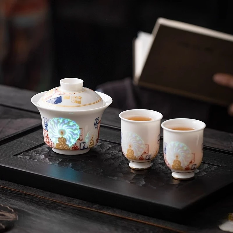 

Chinese Style Dunhuang Buddhist Luminous Ceramic Tea Cup Personal Master Cup Household Drinking Gift Teacup