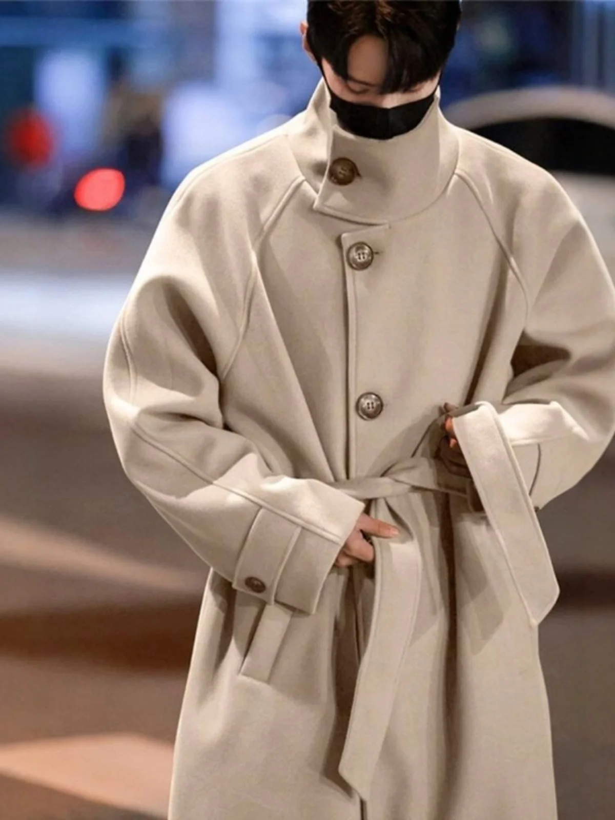 Trendy Korean Sle Woolen Coat Medium Length over Knee Briti Sle Men Women Warmth Outerwear Stand Collar Long Sve