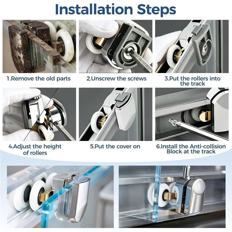 ABDJ-Shower Door Rollers(8Pcs) 25Mm- For Curved Doors, Wheel Sliding Glass Door Replacement Parts Fits 4-6Mm Glass