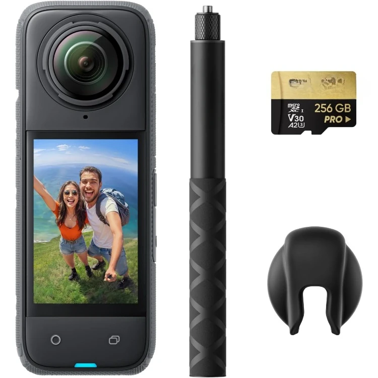 X4 Get-Set Bundle - 8K Waterproof 360 Action Camera, 4K Wide-Angle Video, Invisible Selfie Stick, Removable Lens Guards