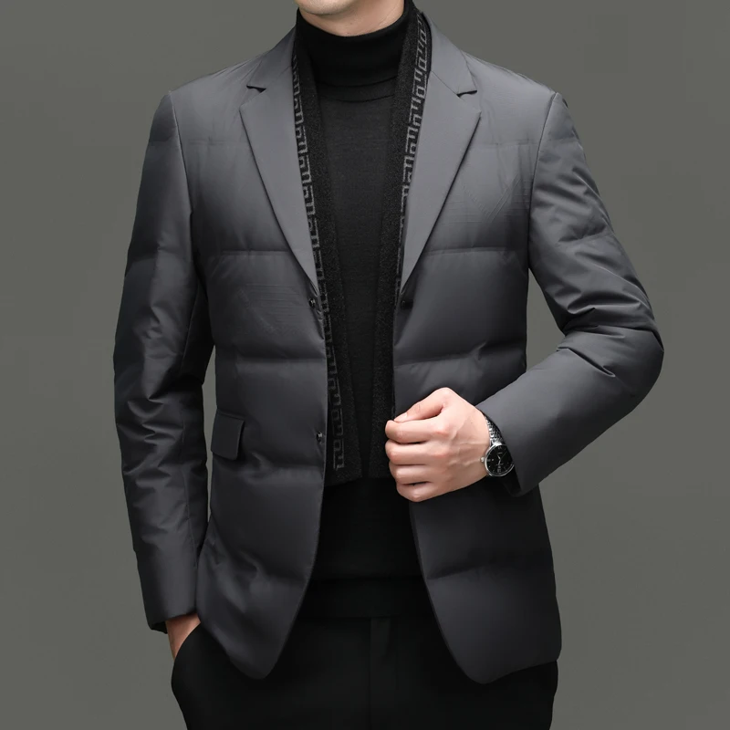 New Men's Quilted Jacket with Detachable Scarf 90% down Filled Two-Piece Style Casual Business Fashion Outerwear