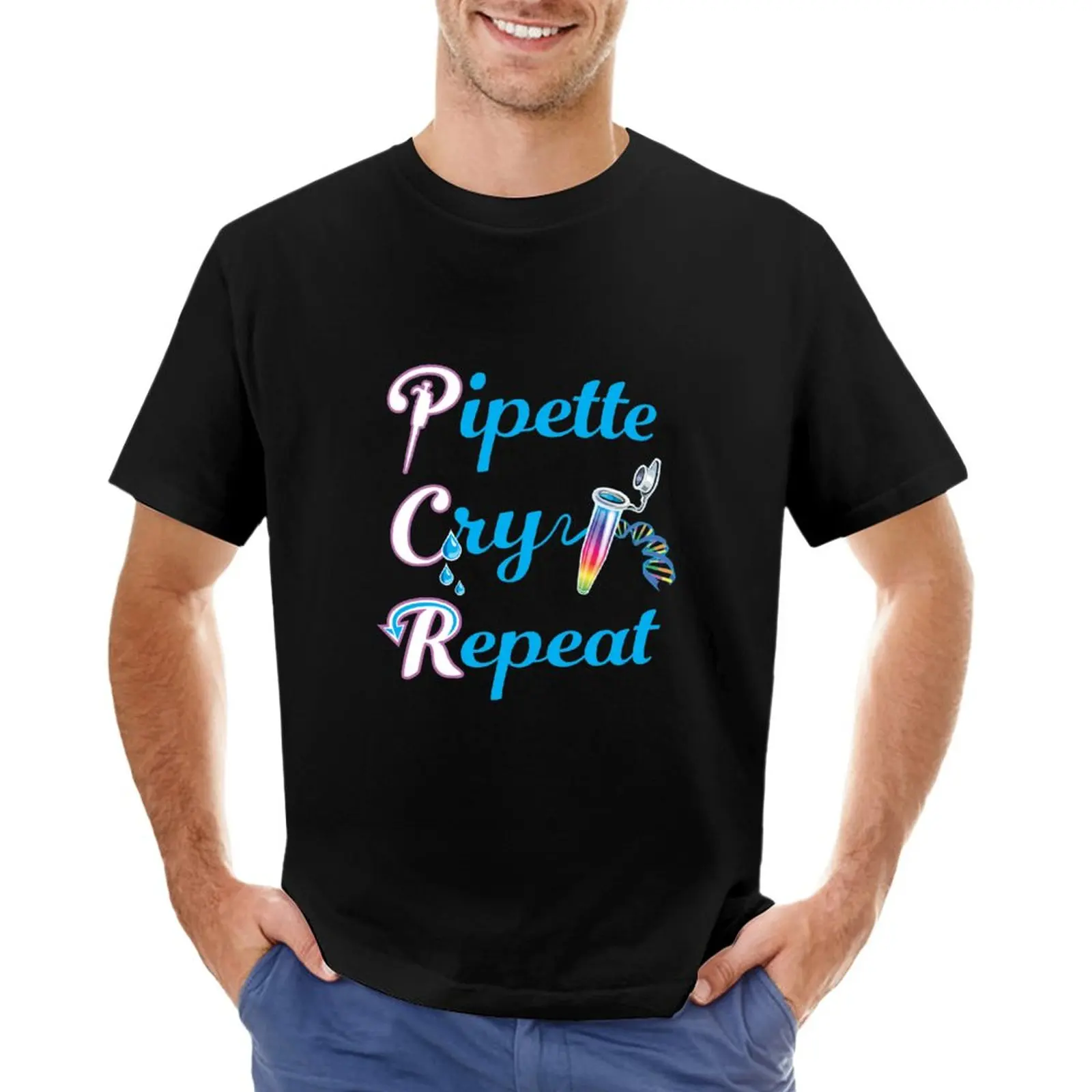 PCR Pipette Cry Repeat Funny Design for DNA Biotechnology Lab Techs and Scientists T-Shirt korean fashion mens cotton t shirts