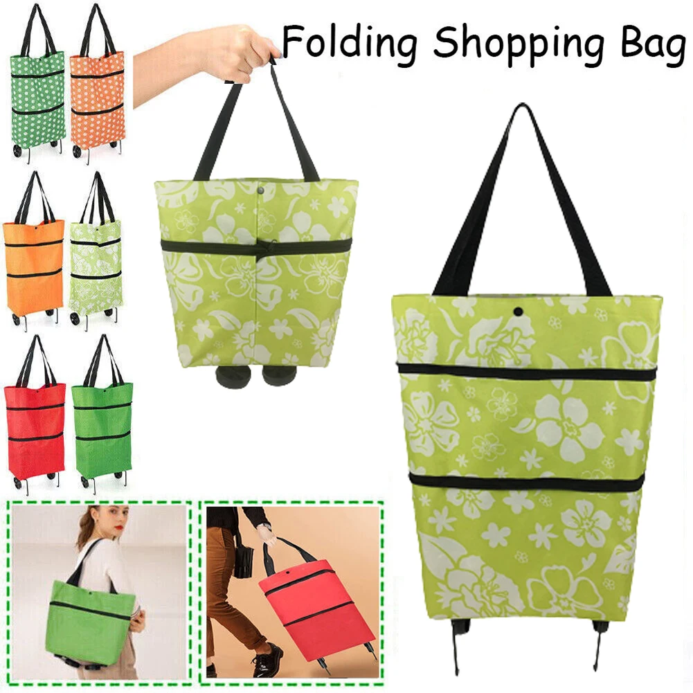 

Folding Supermarket Shopping Bag With Wheels Foldable Reusable Grocery Bags Food Organizer Vegetables Bag Trolley Grocery Cart