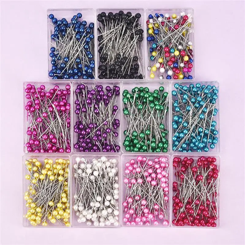 100Pcs/Box Colorful Round Pearl Head Positioning Needles Stitch Sewing Pins Straight Push For Dressmaker DIY Crafts Sewing Tool