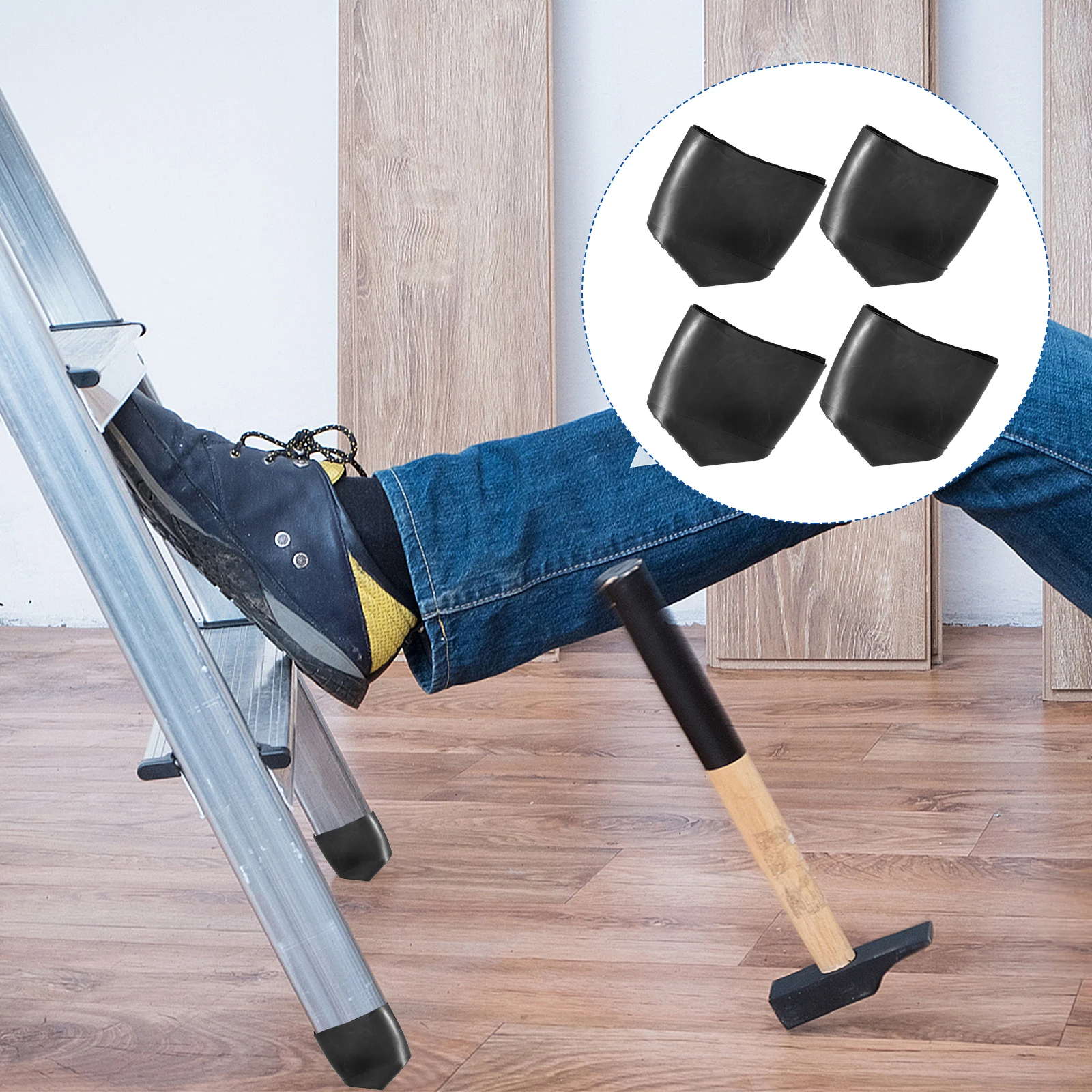 

4Pcs Rubber Ladder Feet Protector Non-Slip Pads for Telescopic Multifunctional Ladder Floor Protection Skid-Proof Step Mat