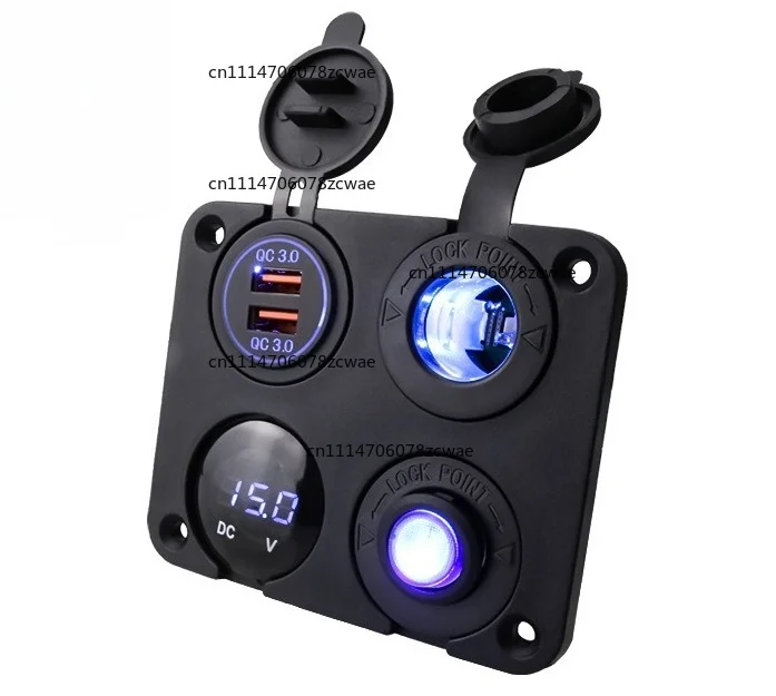 4 Port USB Charging Panel with Voltmeter Power Switch Waterproof 12V-24V for Car Motorcycle Modification