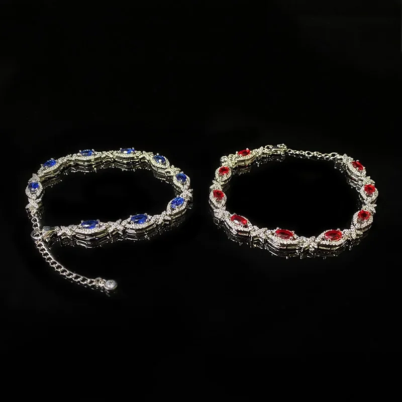 

MDLAntique lu1ury imitation sapphire bracelet gold-plated daily dating light luxury red diamond corundum colored jewelry