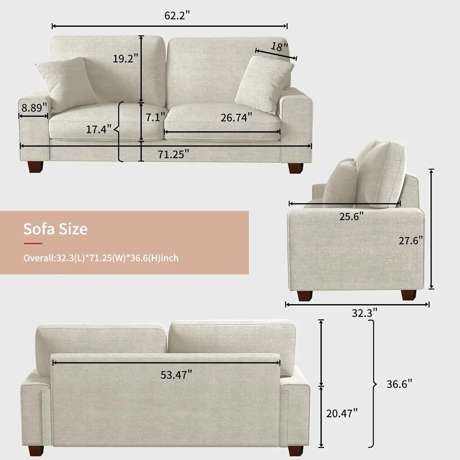 DOPEDIO Modern Living Room Chenille Recliner Sofa Small Sofa,loveseat Sofa,Removable Sofa Cover Space Spring Cushions