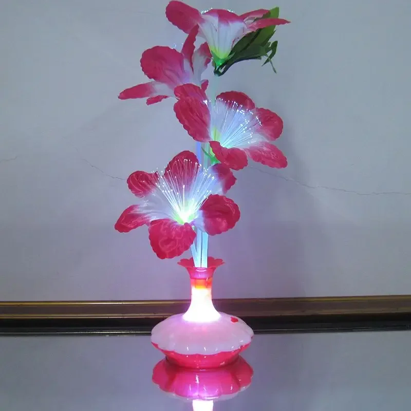 Fiber Optic Light Flower Vase Artificial Floral Arrangement LED Color Changing Fiber Optic Lamp Nightlight for Party Decoration