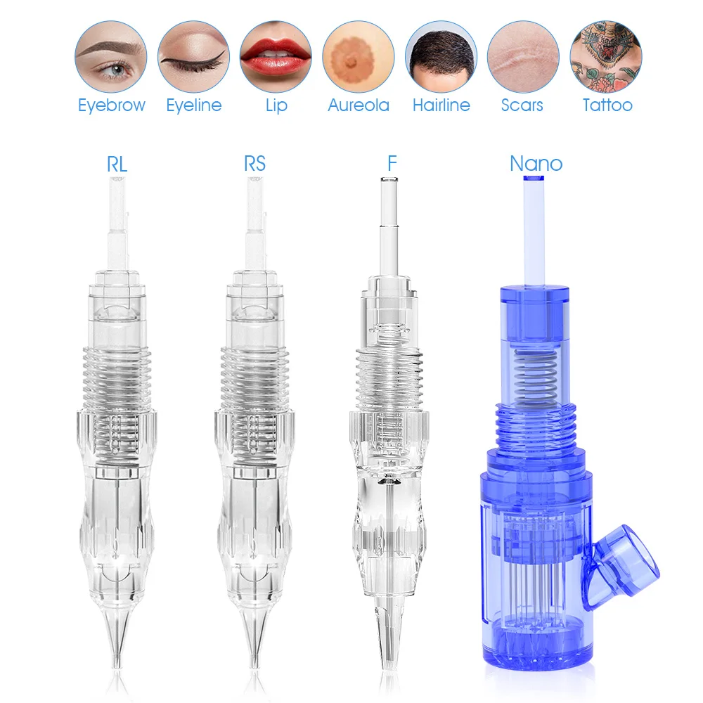 BMX 50Pcs Screw Cartrdiges Tattoo Permanent Makeup Machine Tattoo Needles Eyebrow Lips Cartridge Needles 1RL/2R/3RL/5/7/9RL