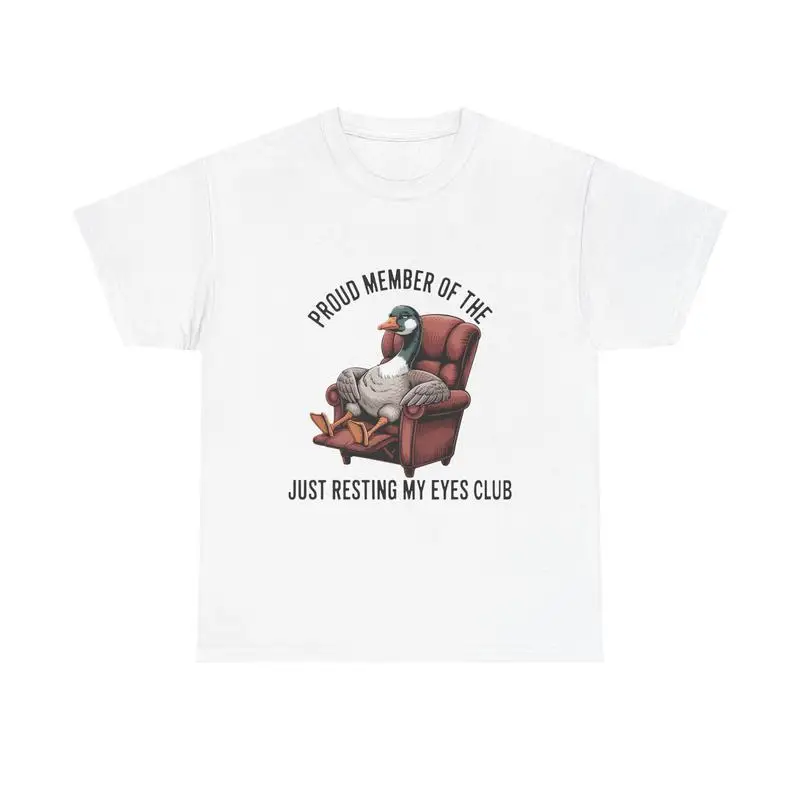 

Women's Funny Duck T-Shirt "Just Resting My Eyes Club" Humorous Nap Lover Tee Lazy Relaxed Graphic Top Gift