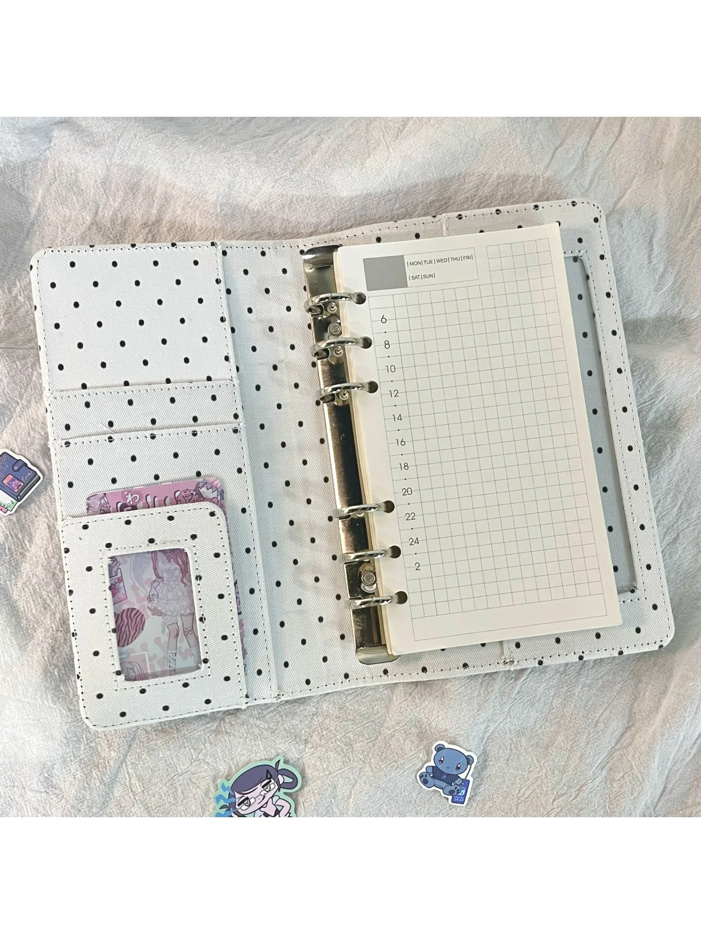 A6 Retro Biały Notatnik w Kropki z 45 Wkładami, DIY Notatnik z Klipsem PU, Notatnik z Luźnymi Kartkami — zdjęcie produktu 6