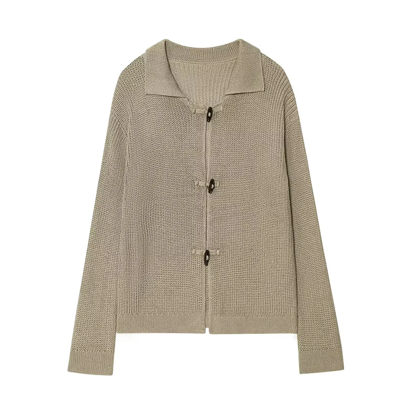 

2025 Women Preppy Style Knitted Cardigan Long Sleeve Lapel Collar Casual Autumn Outerwear