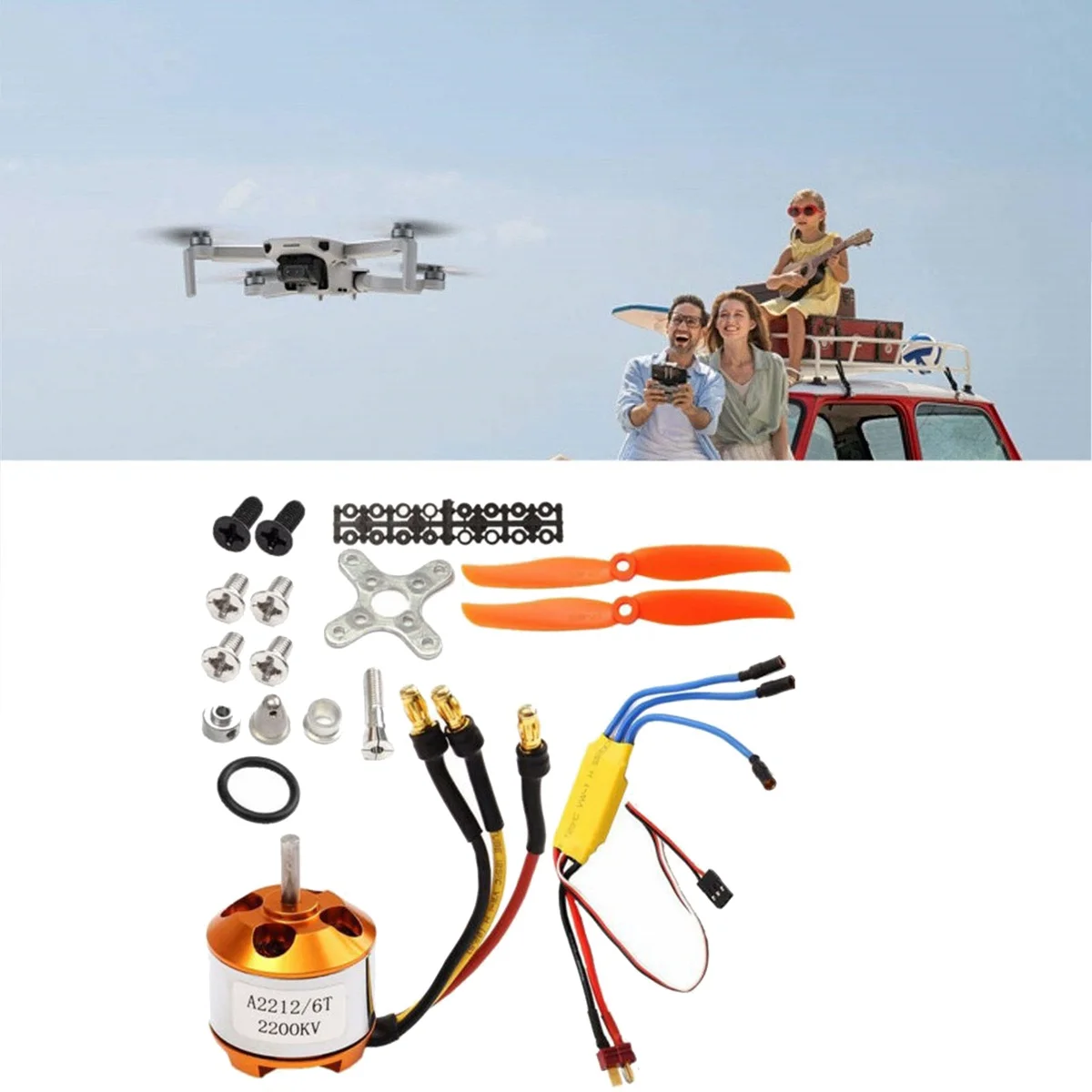 Kit de motor elétrico para avião RC, protetor de hélice, 2212, 220KV, 30A ESC, 6035