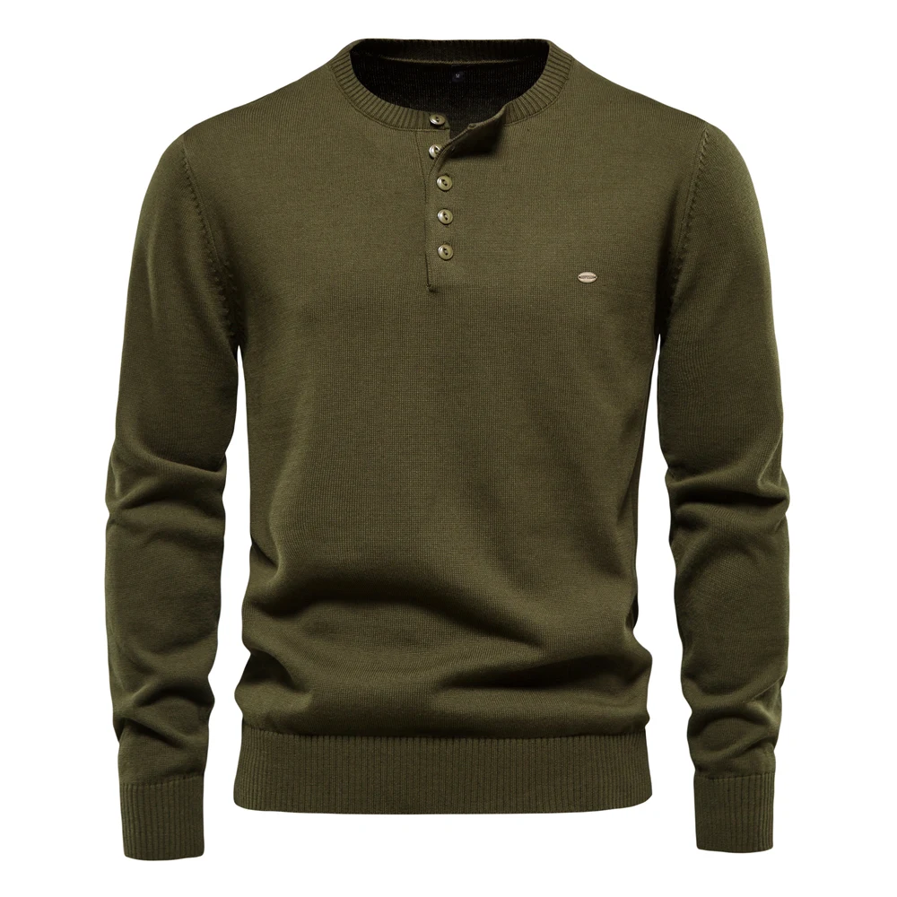 

BabYoung Henley Collar 100% Cotton Solid Color Casual Men's Pullovers New Autumn Thin High Quality Sweaters For Men