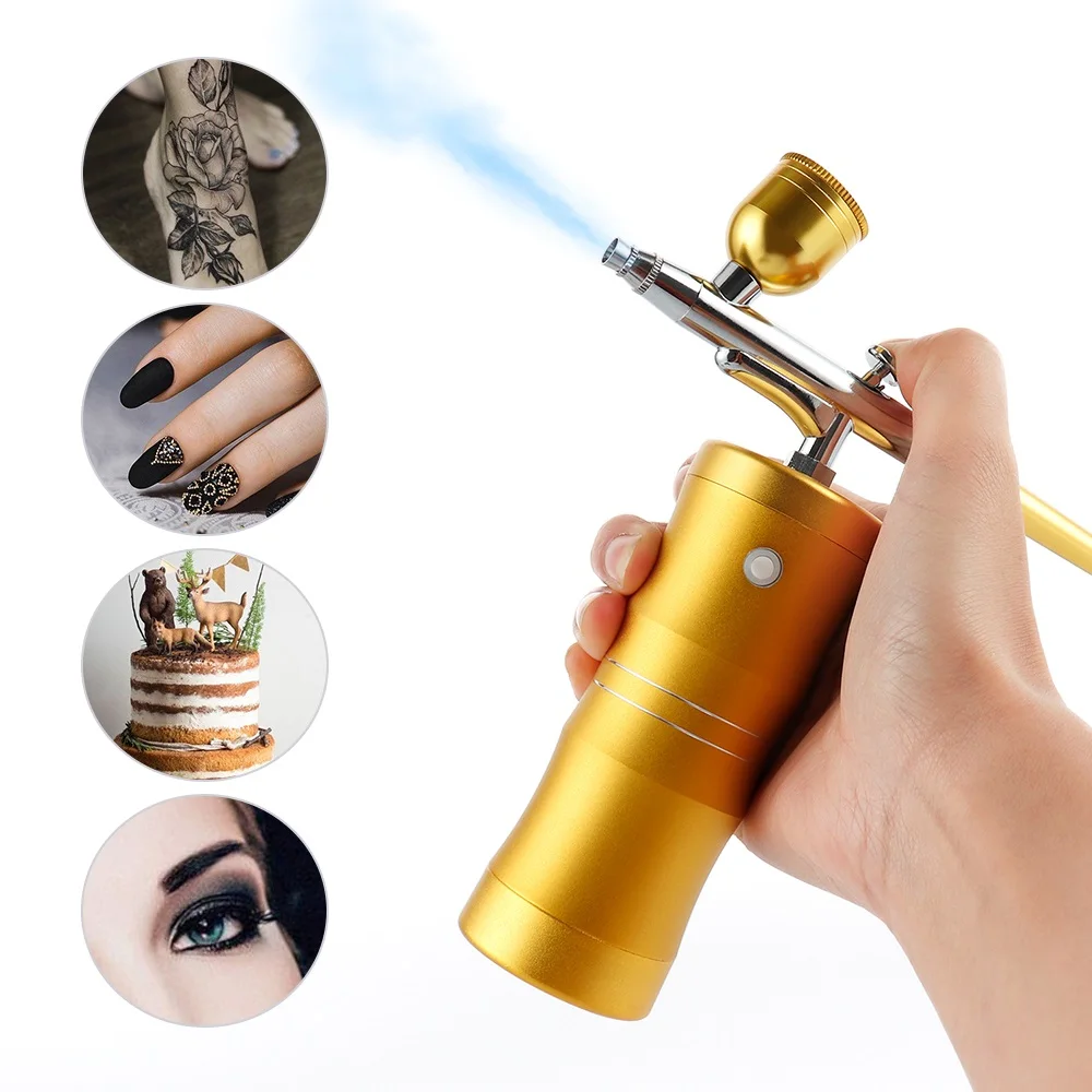 

Top 0.3mm Mini Air Compressor Kit Air-Brush Paint Spray Gun Airbrush For Nail Art Tattoo Craft Cake Nano Fog Mist Sprayer