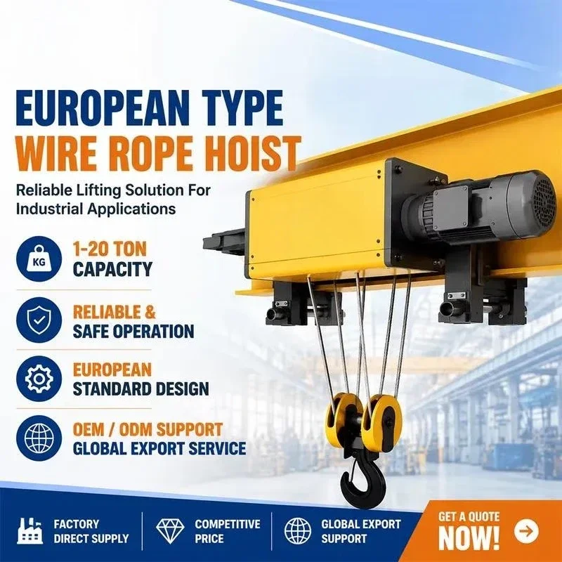European Low Headroom Electric Wire Rope Hoist, Dual Speed 3Ton 5Ton 10Ton 20Ton, for Overhead Crane Warehouse Lifting