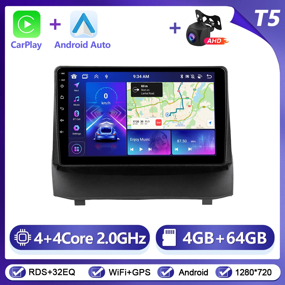 Podofo Draadloze CarPlay Android Auto Autoradio voor Ford Fiesta 2009-2014 Intelligent Autosysteem 6 + 128G WIFI GPS Autostereo