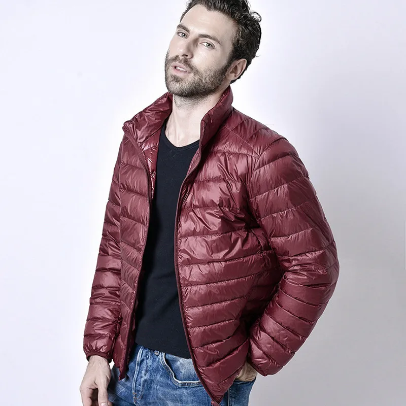 Abrigo de plumón fino ultraligero para hombre, Chaqueta corta informal de talla grande con cuello de pie, venta al por mayor, otoño