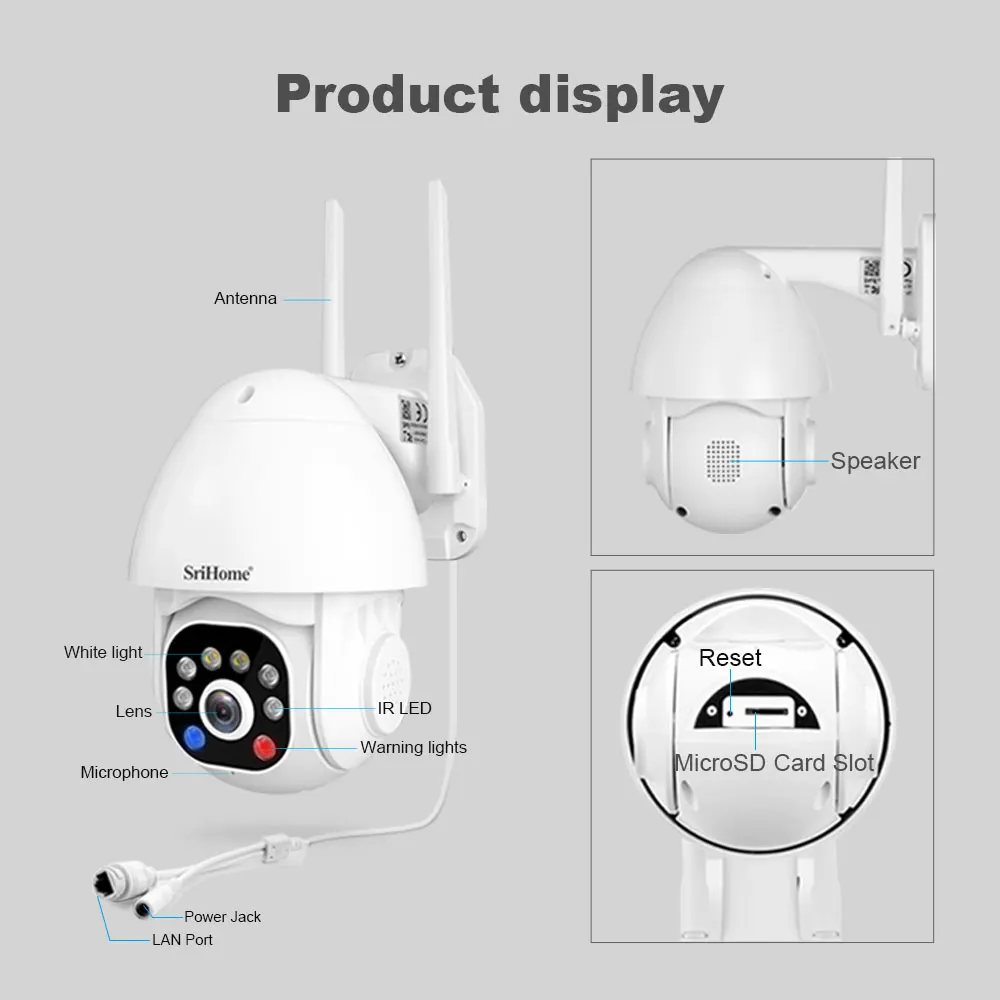 Imagem -06 - Srihome-cctv Câmera ip com Visão Noturna Colorida Proteção de Segurança Ptz Cam Smart Home Vigilância à Prova Dágua Wifi 3.5 mp Sh039b