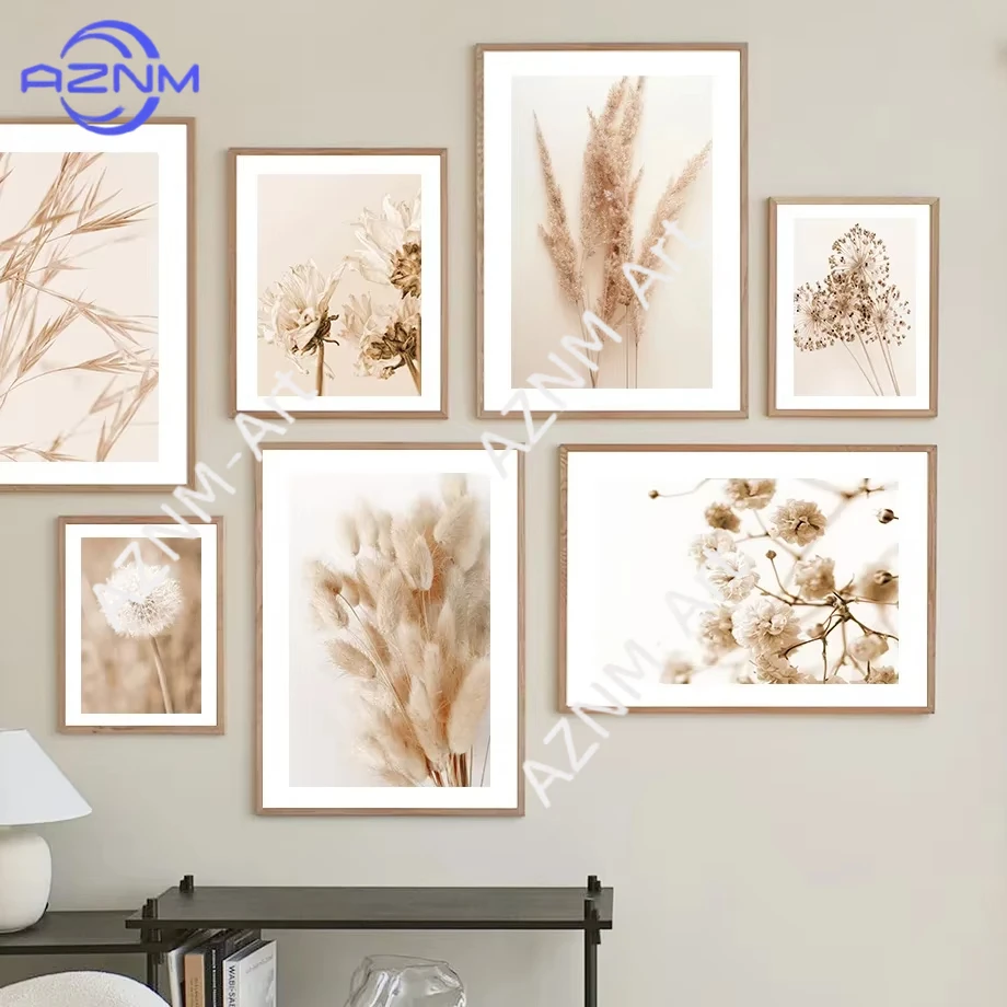 1PC ，Beige Dandelion Reed Oats Tropical Plants Wall Art Canvas Painting Nordic Posters And Prints Wall Pictures For Living Room