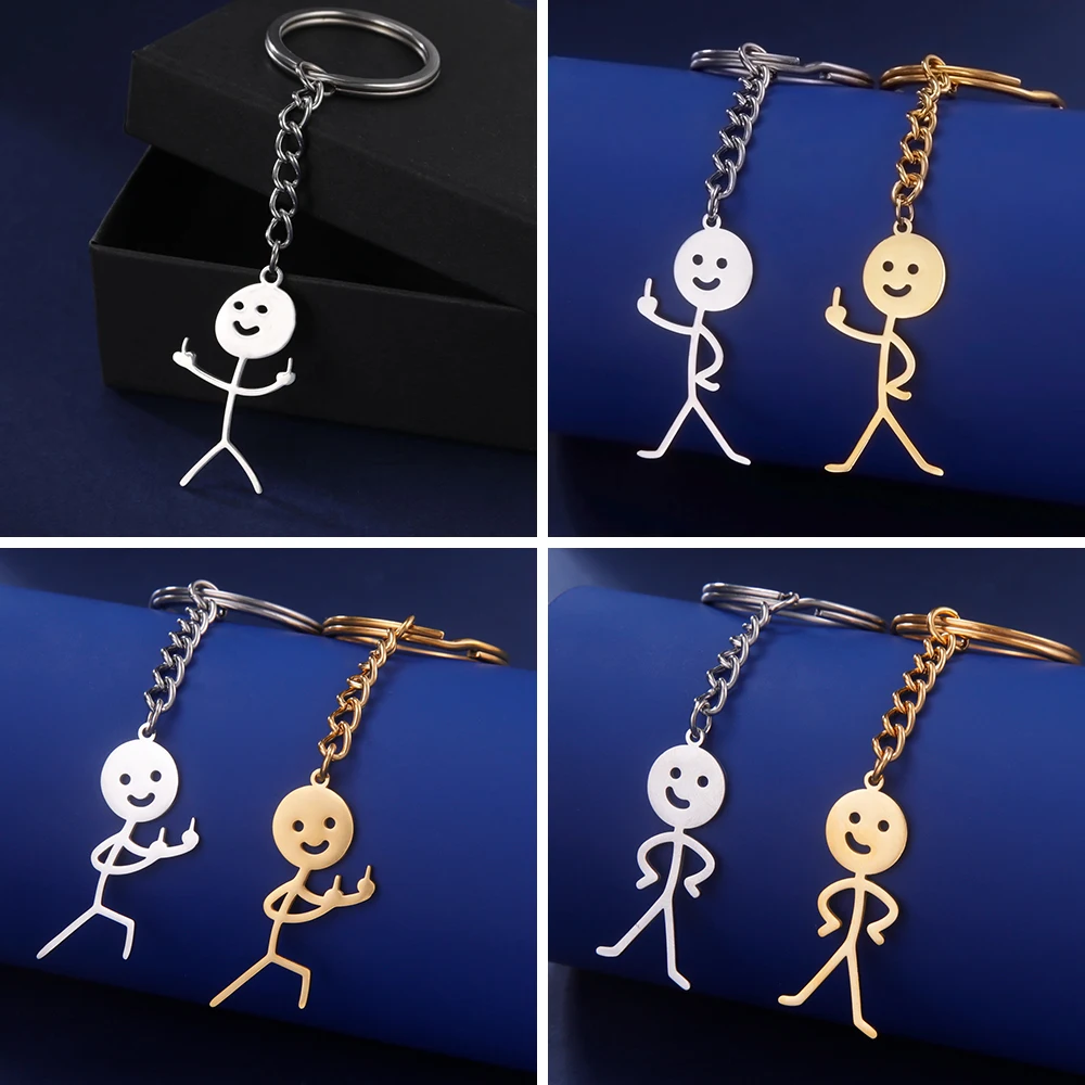 Teamer 2024 Trend Middle Finger Stickman Keychain Funny School Bag Car Key Pendant Couple Trinket Keyring Wholesale