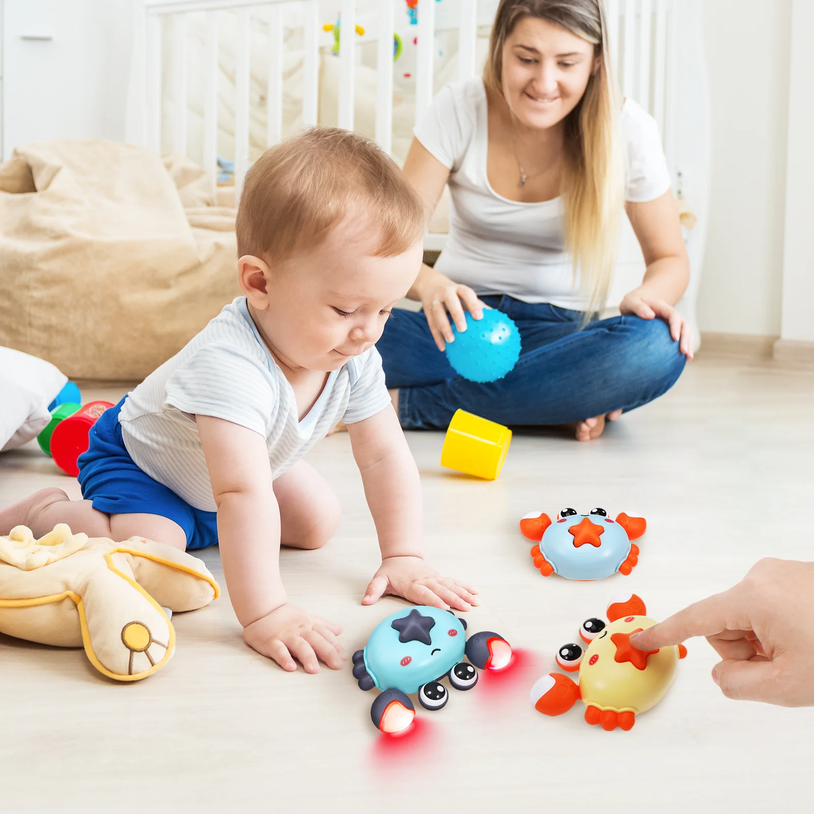 Voitures en forme de crabe pour enfants, 4 pièces, Design Animal en mouvement lumineux, caractéristique lumineuse pour jeu sensoriel, mouvement à inertie, intérieur et extérieur