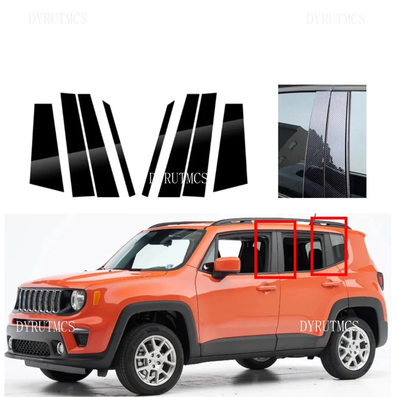 

8PCS Gloss Black Pillar Posts Silver Carbon Fit For Jeep Renegade 2015 2016-2020 Window Decor Door Side Mouliding Trim Cover
