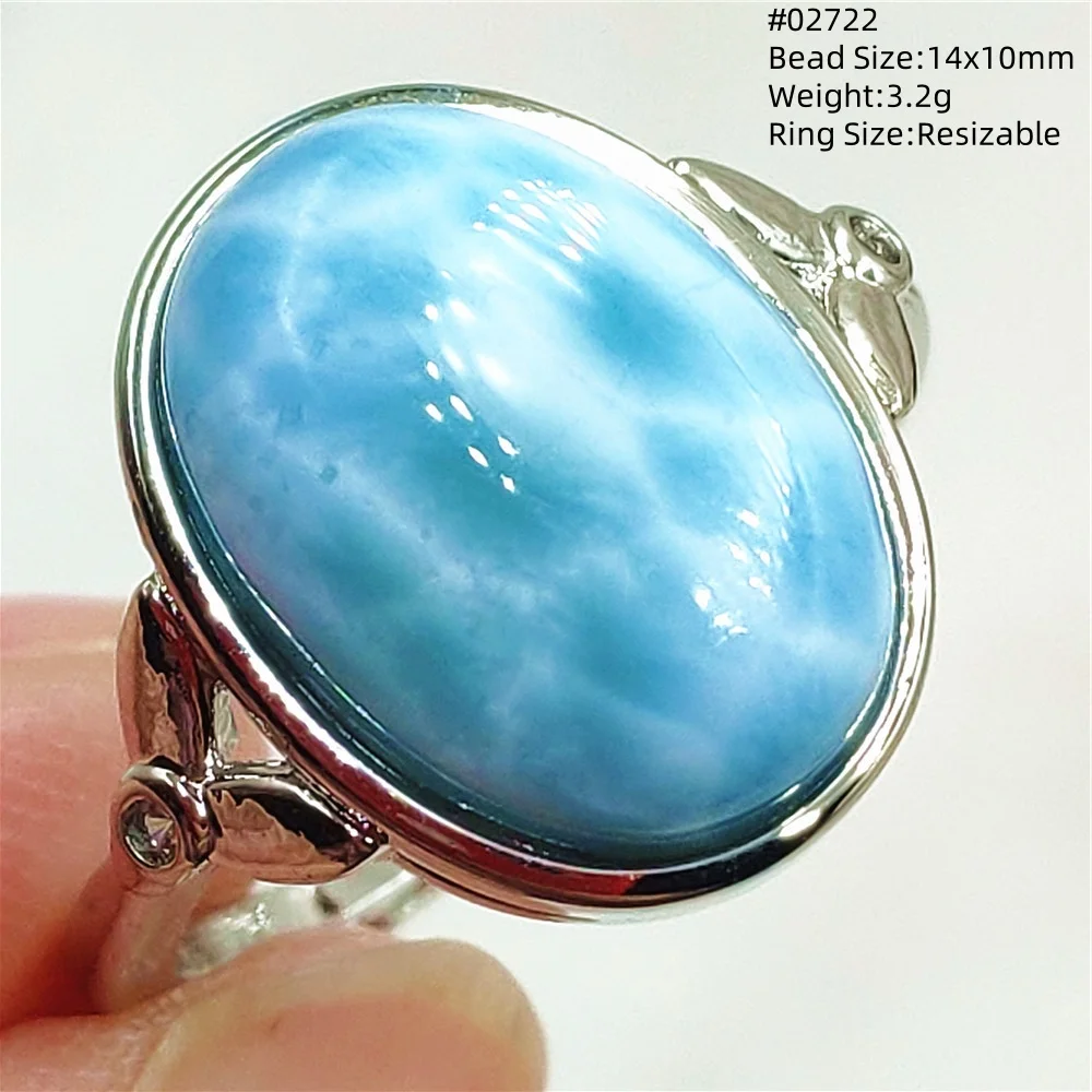 Natural Blue Larimar Ring Jewelry Adjustable Size Dominia Rare Larimar Oval Bead Water Pattern 925 Sterling Silver Fshion AAAAAA view 4