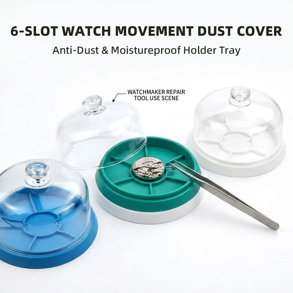 Watch Movement Dust Cover Watch Parts Holder Tray 6 Slots Storage Box Anti Dust Moistureproof Protector Watchmaker Repair Tool
