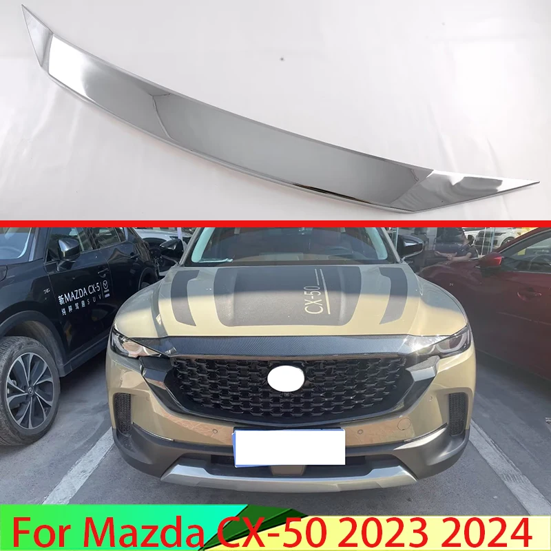 For Mazda CX-50 2023 2024 Car Accessories ABS Chrome Front Hood Bonnet Grill Grille Bumper Lip Mesh Trim Cover Molding