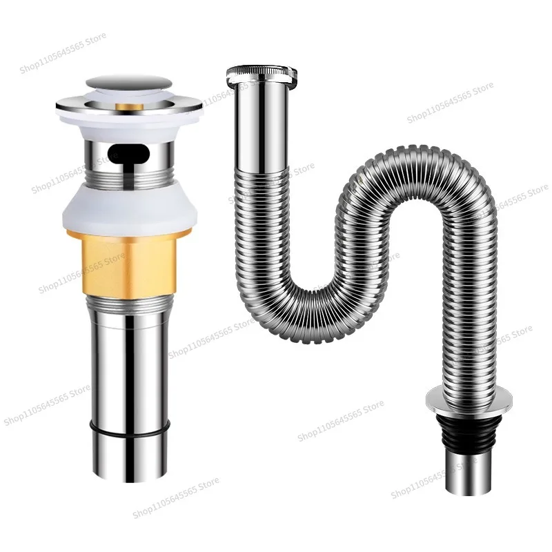 For 304 Stainless Steel Bathroom Basin Jump-hopping Drain Pipe Fittings for Washbasins, Universal Water Pipes for Washbasins