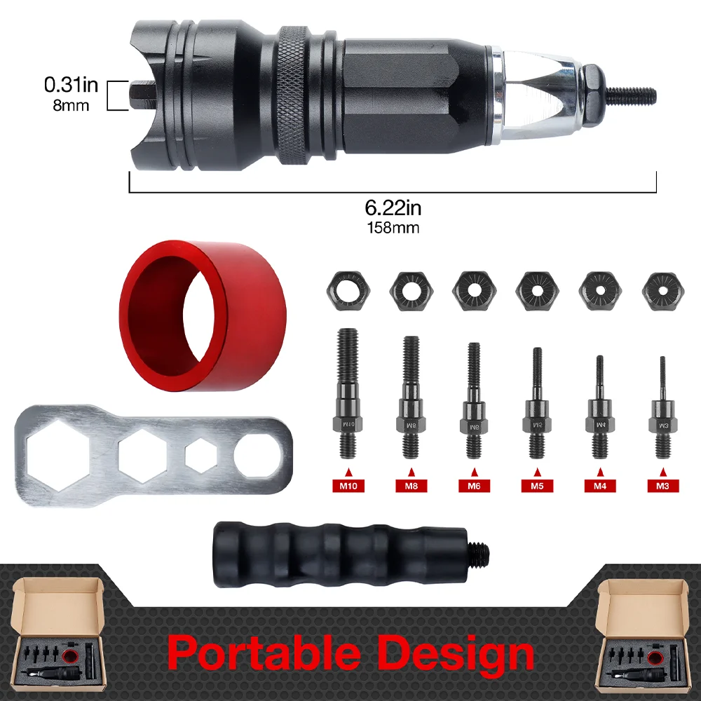 Convertitore professionale per pistola per rivetti elettrici, strumento per rivetti fai da te per la casa, strumento per rivetti M3 M4 M5 M6 M8 M10, macchina per rivetti senza fili, pistola per rivetti a trazione