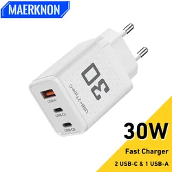 30W USB Charger QC3.0 Type C PD Fast Charging 3 Ports Quick Phone Charger For iPhone Xiaomi Huawei EU/US/UK Wall USB Charge Plug