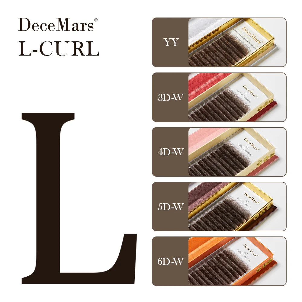 DeceMars Brown L-curl M Curl YY 3D 4D 5D 6D Eyelash Extension 12 Lines