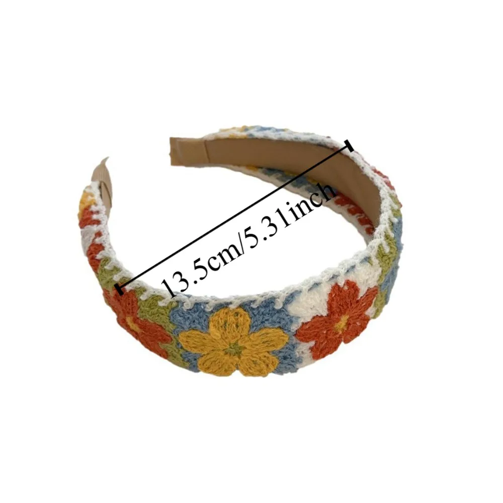 보헤미안 스타일 꽃 니트 헤어 밴드 중공 헤어 액세서리 수 놓은 크로 셰 뜨개질 머리띠 다채로운 모자를 쓰고 있죠